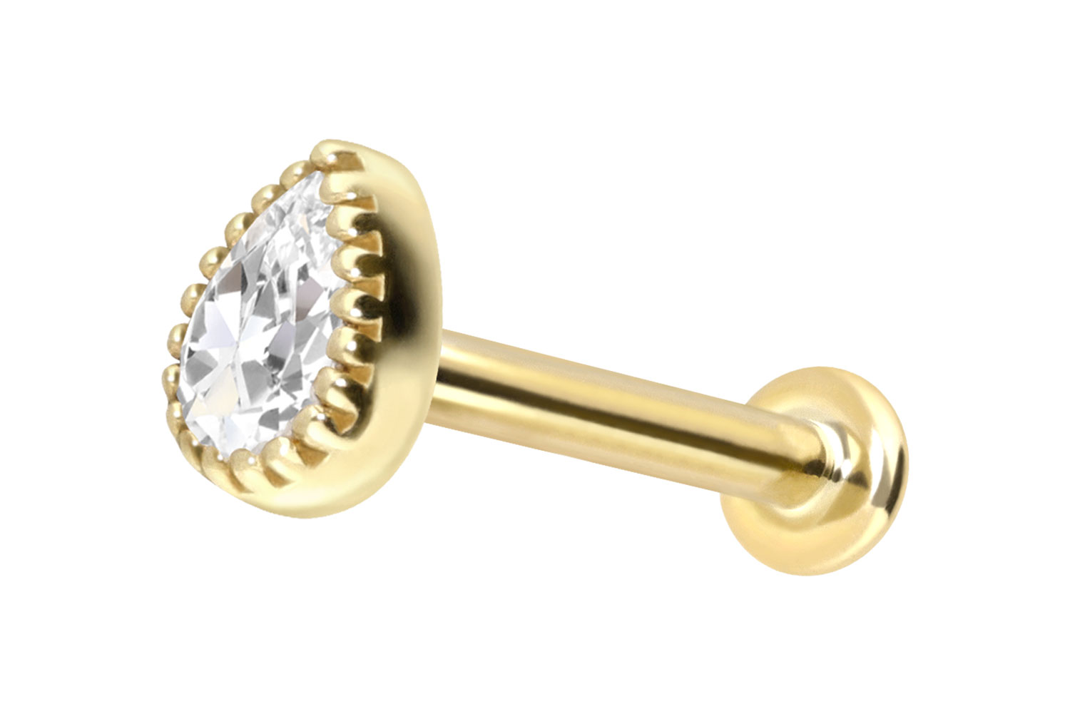 14 Karat Gold Labret Piercing mit Innengewinde MOISSANIT-TROPFEN